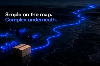 Blue route diagram showing hidden complexity in logistics routing decisions